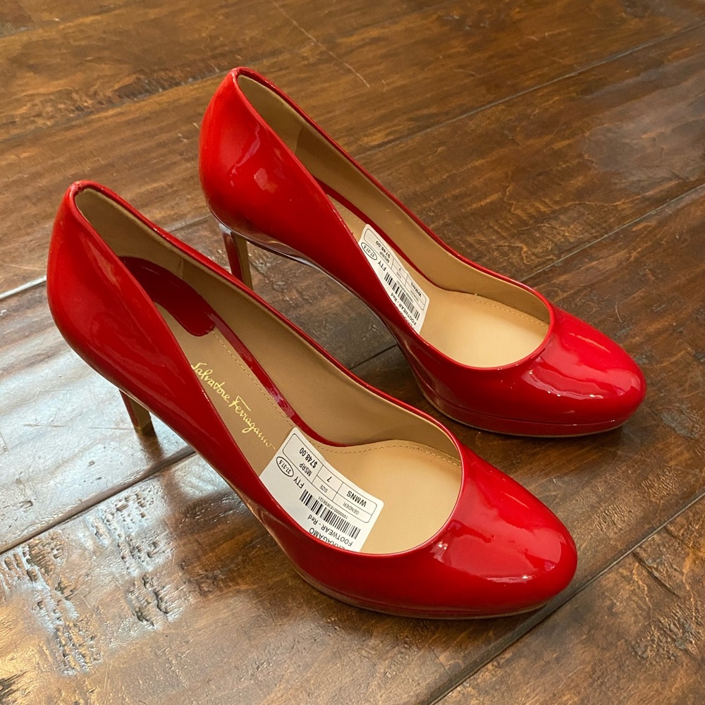 Salvatore Ferragamo Platform Red Patent Leather Heel